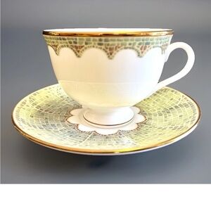 Lenox Mosaico D’Italia Mattonella Tea Cup & Saucer w/24k Gold Trim  NEW W/TAGS